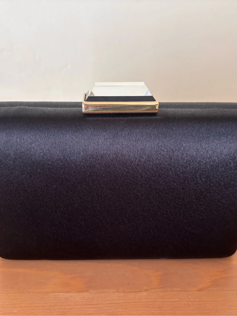 Glint Elegant Black Satin Evening Clutch Formal with chain optional